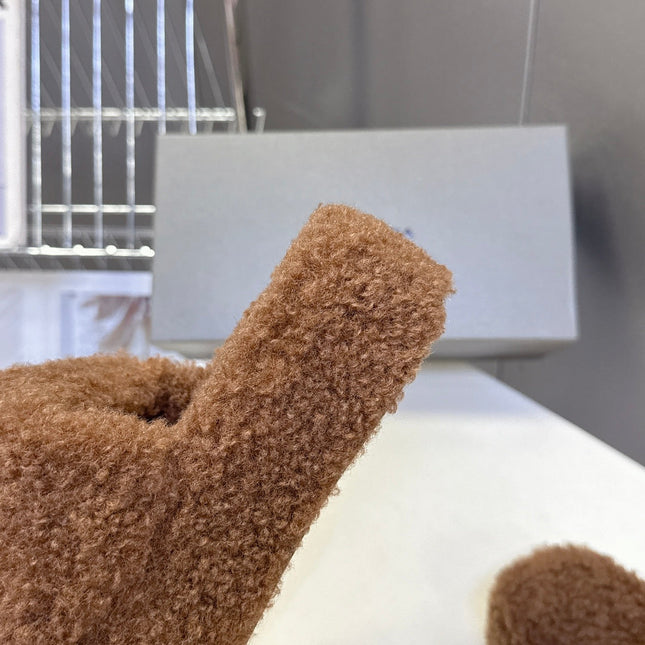 BALENCIAGA 25S SLIPPERS IN BROWN  FAUX SHEARLING