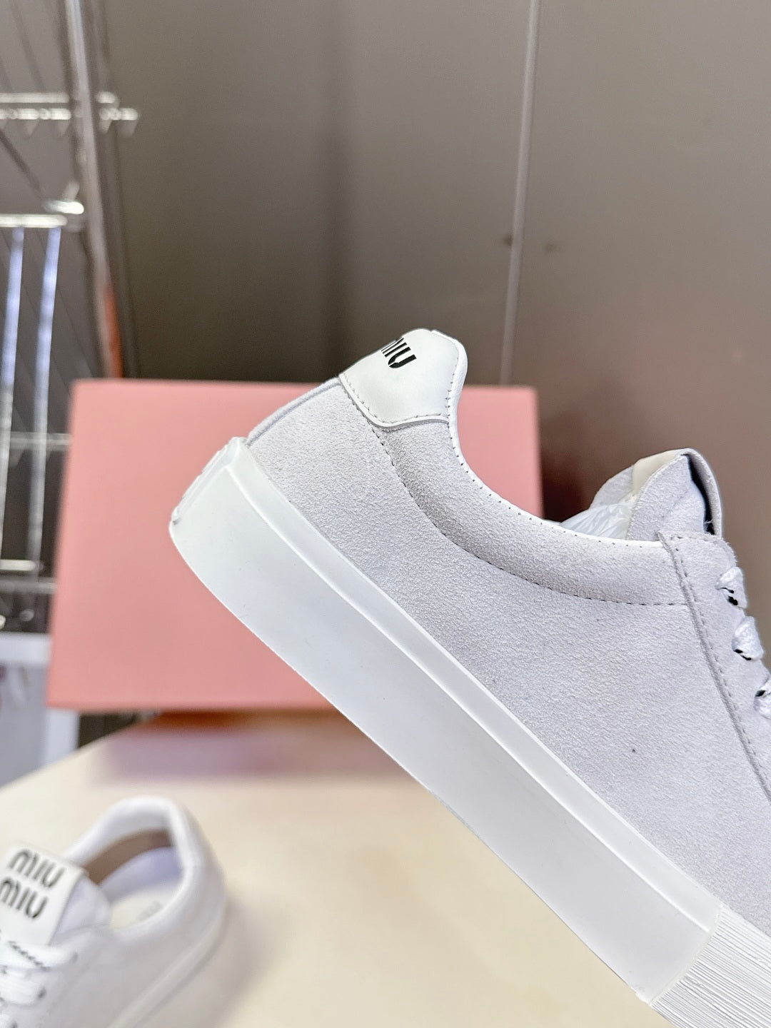 MIUMIU 25S SNEAKERS IN WHITE SUEDE