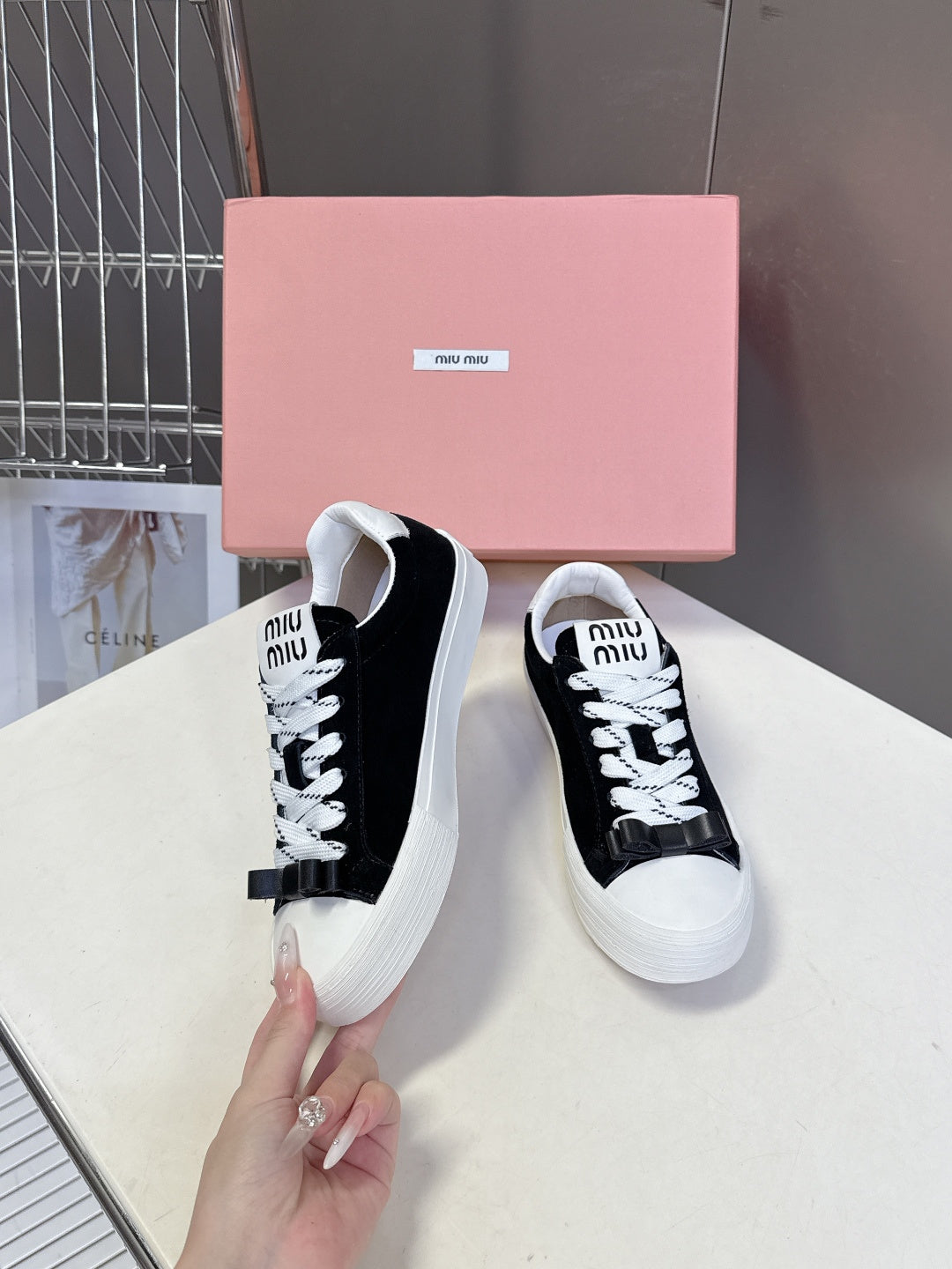 MIUMIU 25S SNEAKERS IN BLACK SUEDE