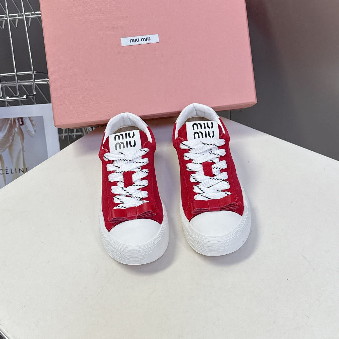 MIUMIU 25S SNEAKERS IN DARK RED SUEDE