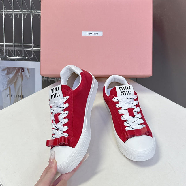 MIUMIU 25S SNEAKERS IN DARK RED SUEDE
