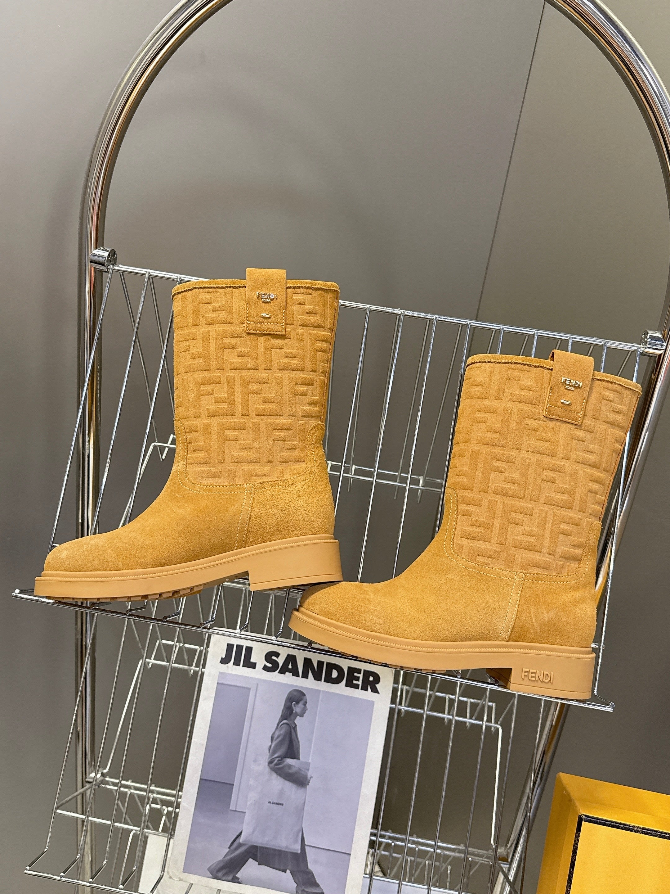 FENDI 25S BOOTS IN GOLDEN BROWN SUEDE