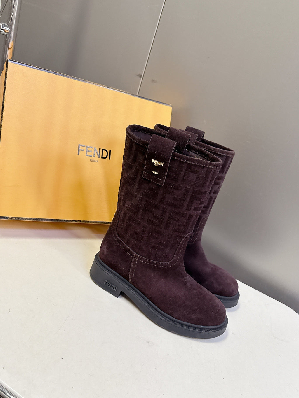 FENDI 25S BOOTS IN DARK CHOCOLATE BROWN SUEDE
