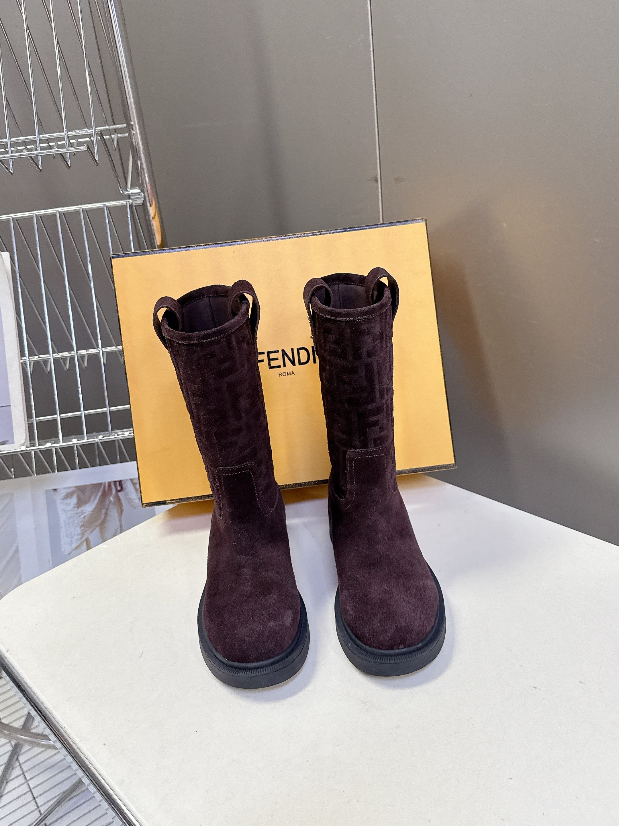 FENDI 25S BOOTS IN DARK CHOCOLATE BROWN SUEDE