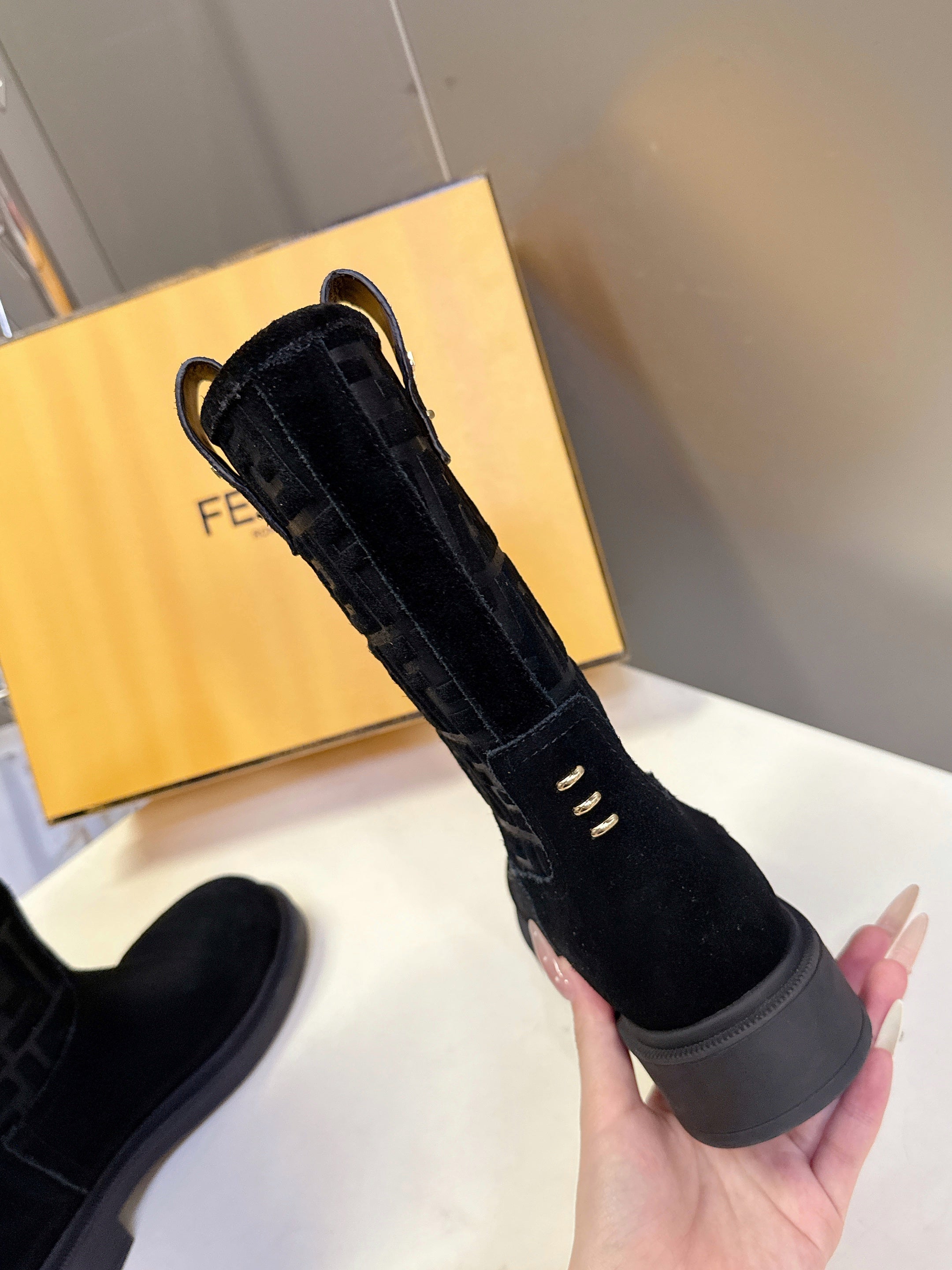 FENDI 25S BOOTS IN BLACK SUEDE