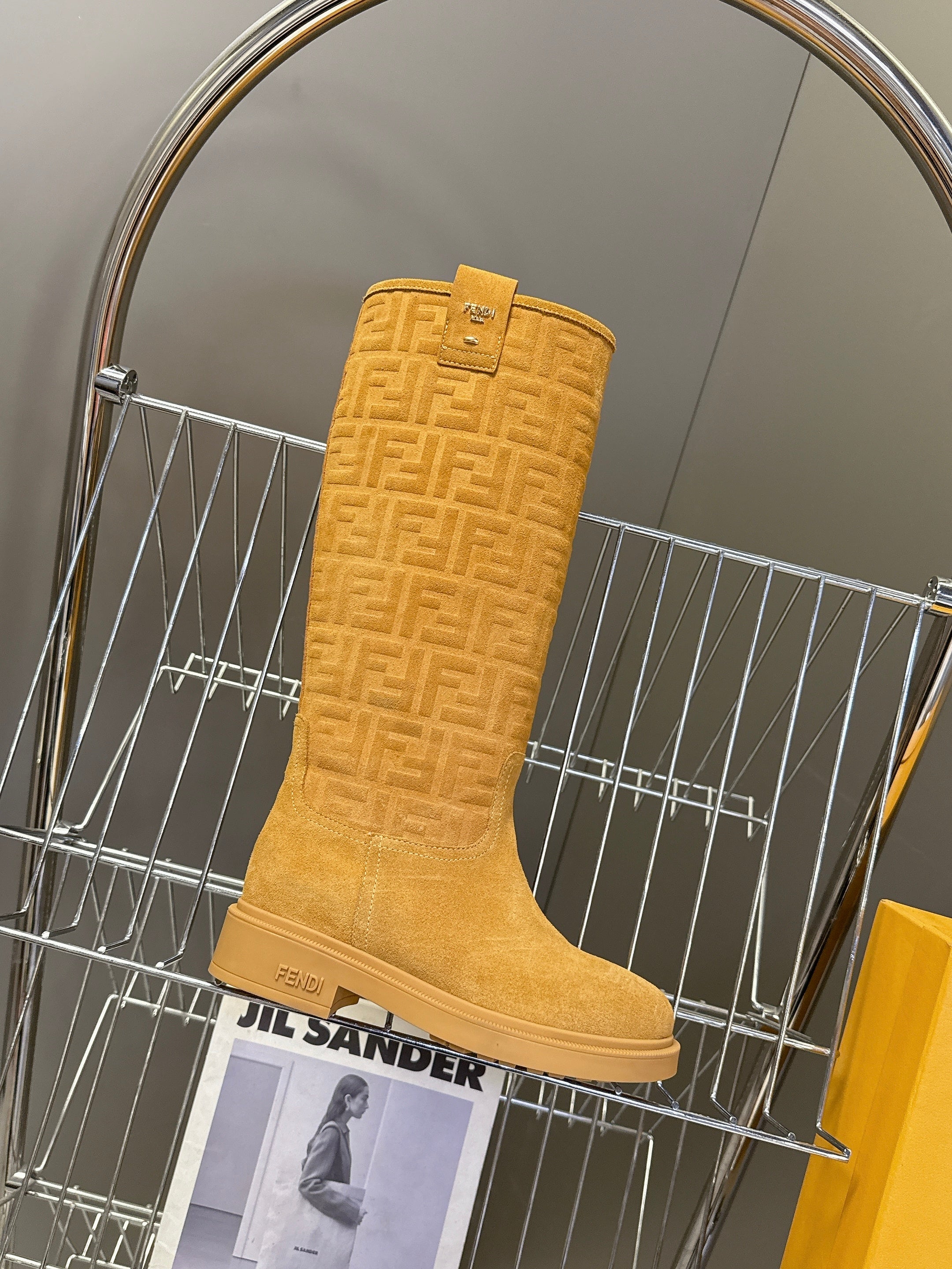 FENDI 25S HIGH-CUT BOOTS IN GOLDEN BROWN SUEDE