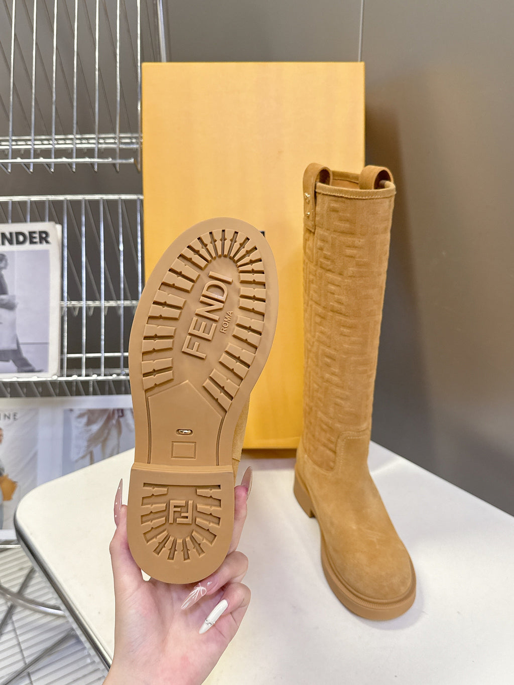 FENDI 25S HIGH-CUT BOOTS IN GOLDEN BROWN SUEDE