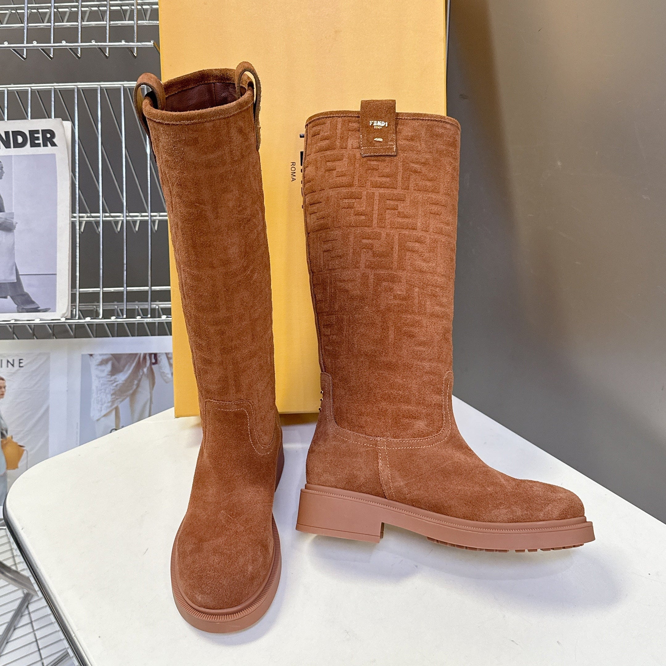 FENDI 25S HIGH-CUT BOOTS IN BROWN SUEDE