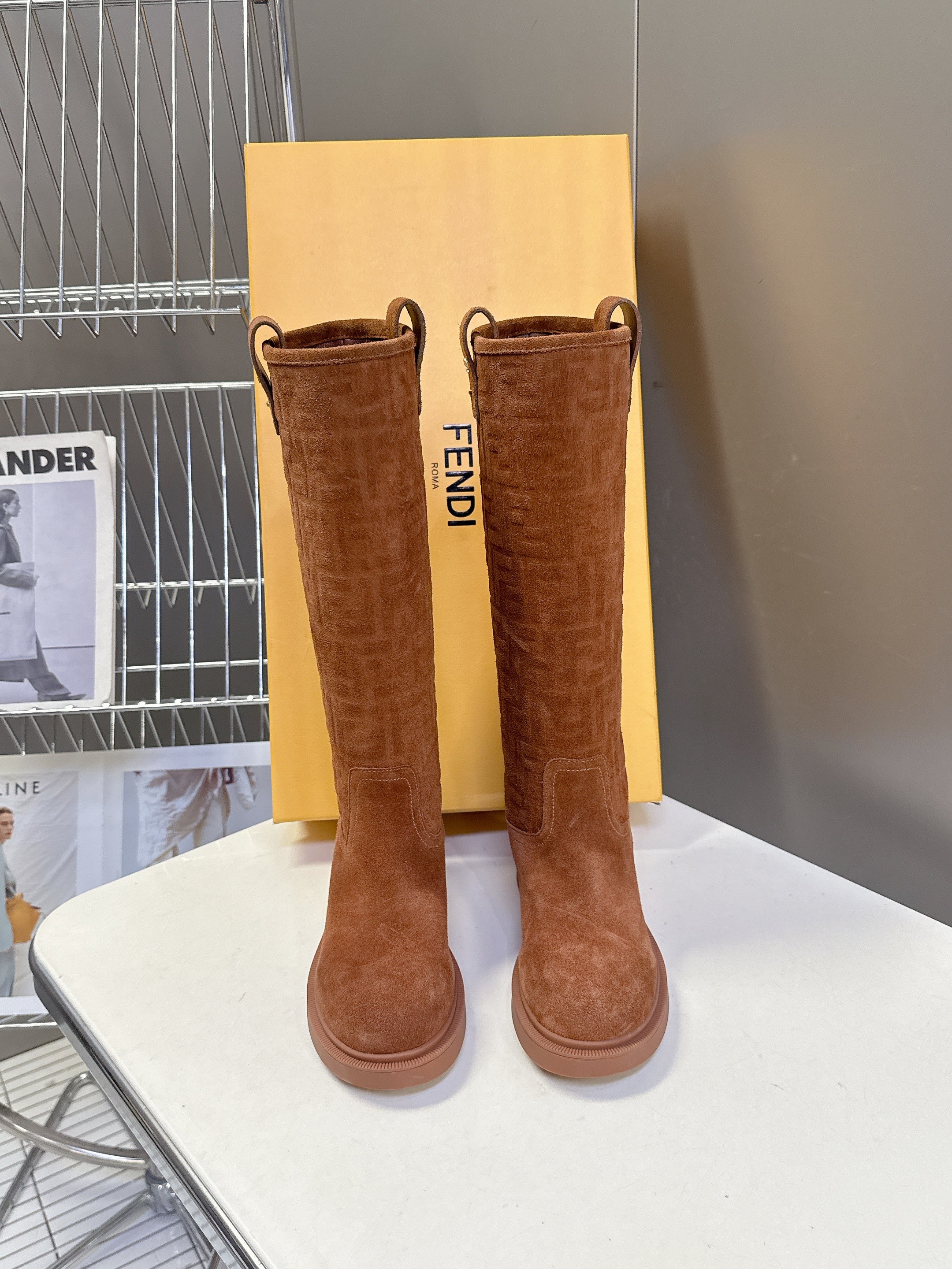 FENDI 25S HIGH-CUT BOOTS IN BROWN SUEDE