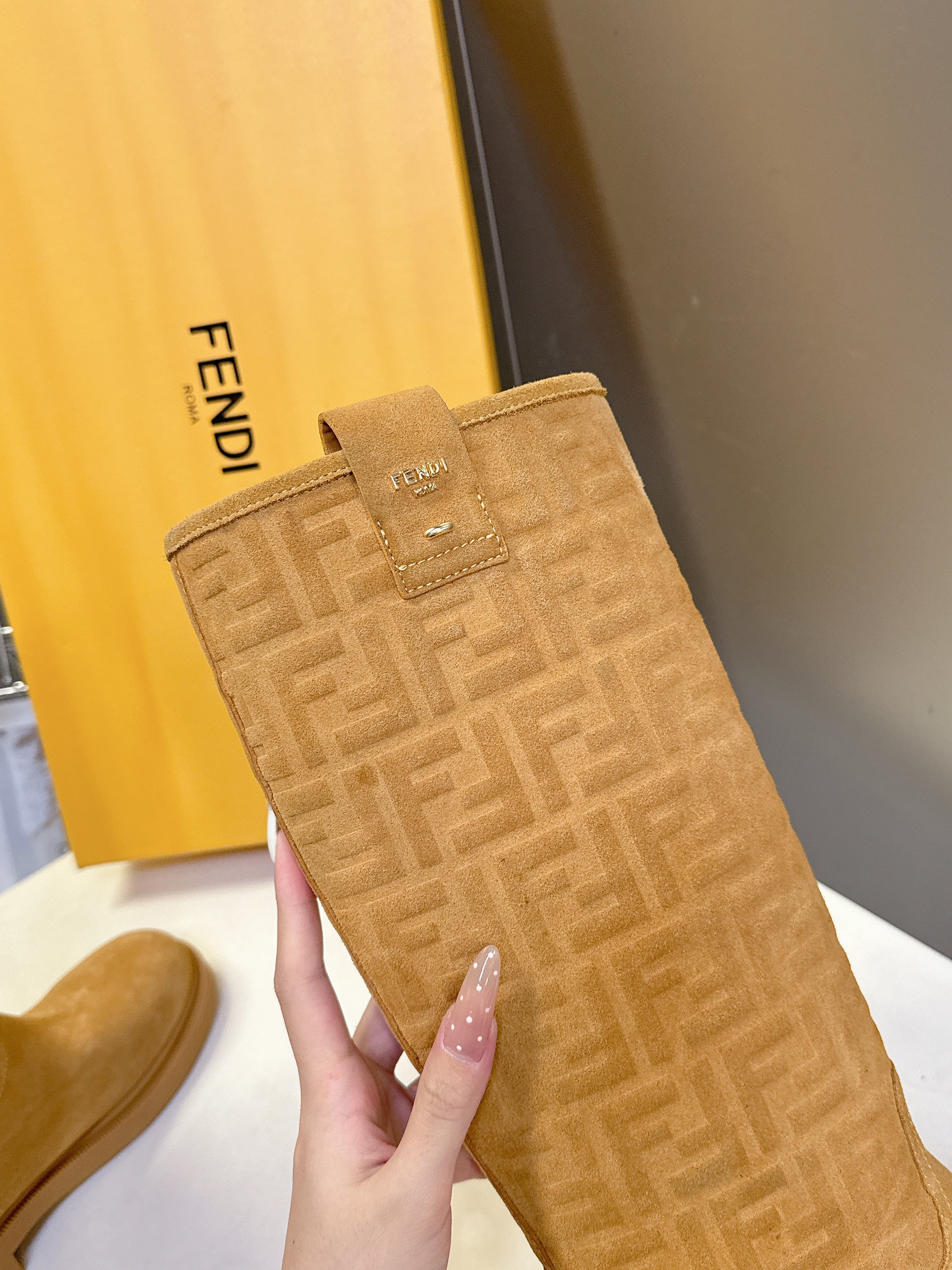 FENDI 25S HIGH-CUT BOOTS IN GOLDEN BROWN SUEDE