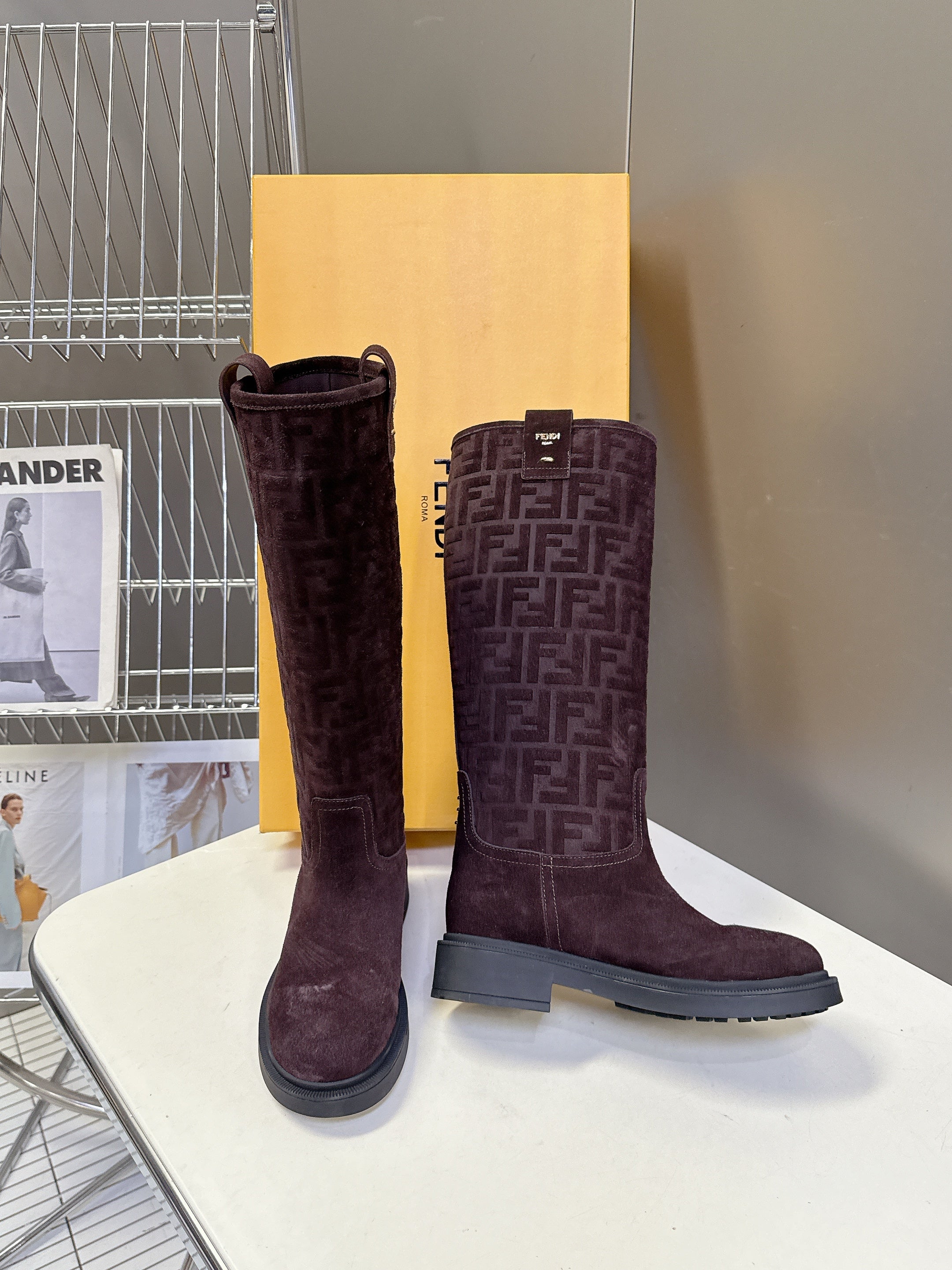 FENDI 25S HIGH-CUT BOOTS IN DARK BROWN SUEDE