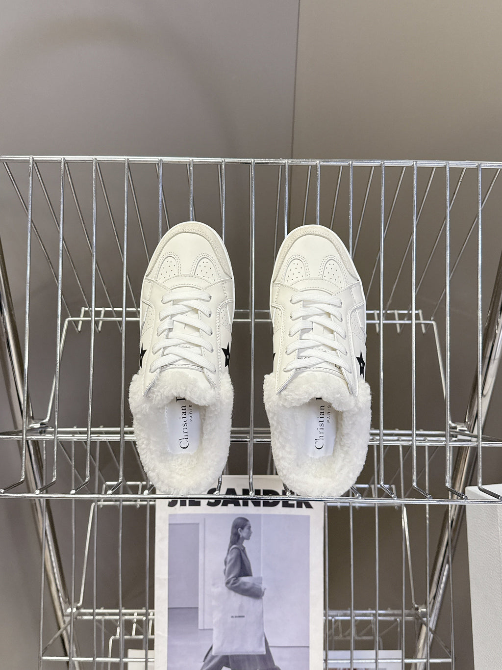 DIOR 25S DIOR STAR SNEAKERS IN WHITE LAMBSKIN AND WOOL