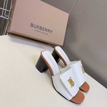 BURBERRY 26S HIGH HEEL MULE SANDALS 60MM IN WHITE CALFSKIN