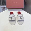 LP 26S SLIDES IN BEIGE CANVAS AND GREY CALFSKIN