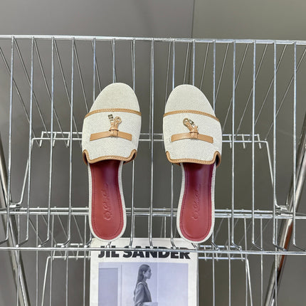 LP 26S SLIDES IN BEIGE CANVAS AND BROWN CALFSKIN