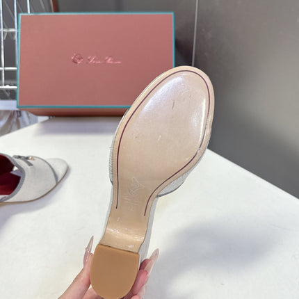 LP 26S HIGH HEEL SANDALS IN BEIGE CANVAS AND GREY CALFSKIN