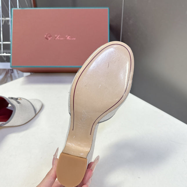 LP 26S HIGH HEEL SANDALS IN BEIGE CANVAS AND GREY CALFSKIN