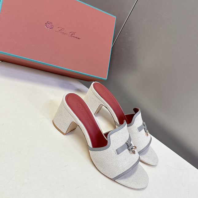 LP 26S HIGH HEEL SANDALS IN BEIGE CANVAS AND GREY CALFSKIN
