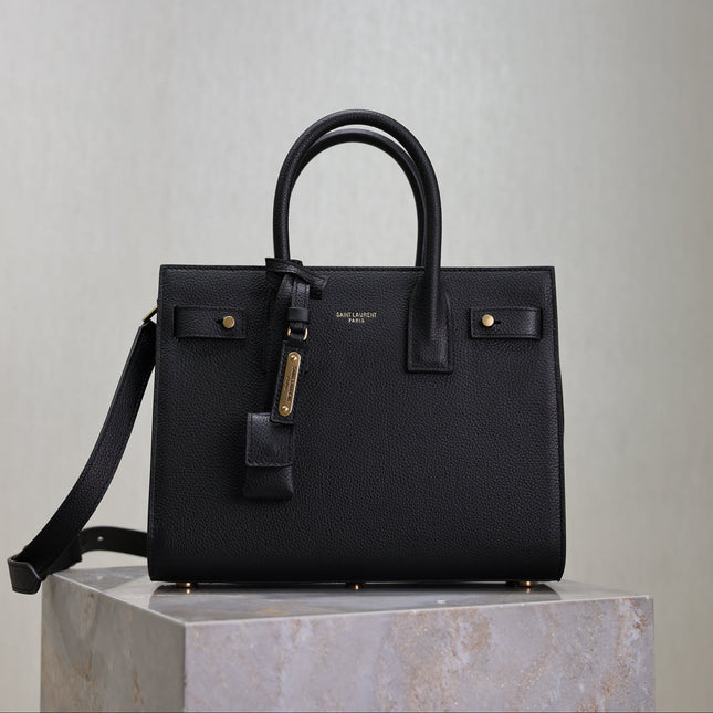 YSL 25S SAC DE JOUR MM 26 IN BLACK SUPPLE GRAINED CALFSKIN GOLD HARDWARE