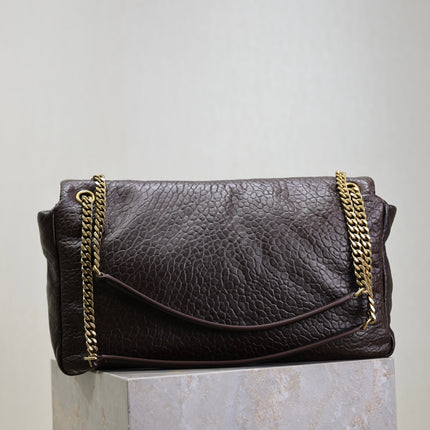 YSL 25S CALYPSO GM 38 IN DARK CHOCOLATE CALFSKIN GOLD HARDWARE