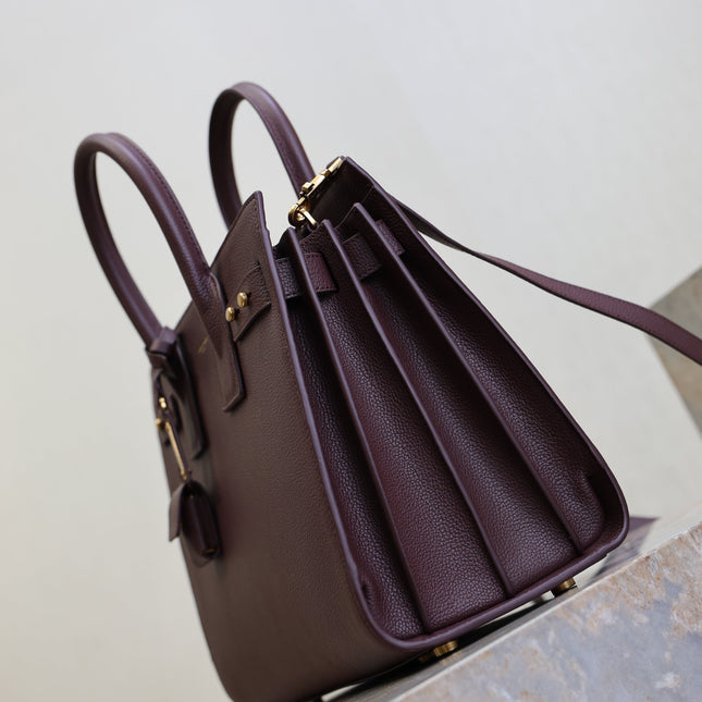 YSL 25S SAC DE JOUR GM 32 IN ROUGE CABERNET SUPPLE GRAINED CALFSKIN