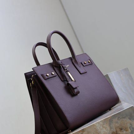 YSL 25S SAC DE JOUR GM 32 IN ROUGE CABERNET SUPPLE GRAINED CALFSKIN