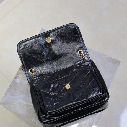 YSL 25S NIKI BAG 22 IN BLACK GLOSSY CALFSKIN GOLD HARDWARE