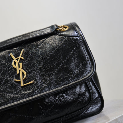 YSL 25S NIKI BAG 22 IN BLACK GLOSSY CALFSKIN GOLD HARDWARE