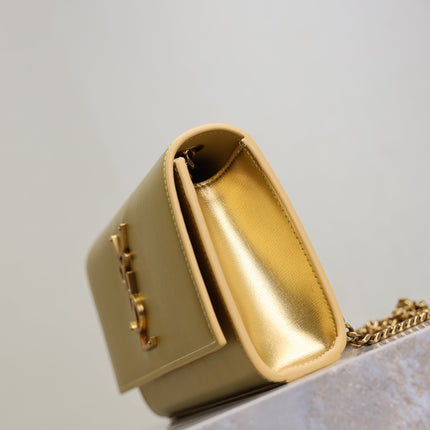 YSL 25S KATE BAG 20 IN GOLD METALLIC CALFSKIN GOLD HARDWARE