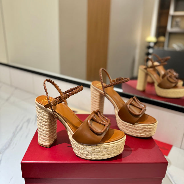 VLTN ESPADRILLE WEDGE SANDALS 25S 115 MM IN BROWN LAMBSKIN