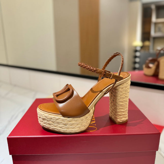 VLTN ESPADRILLE WEDGE SANDALS 25S 115 MM IN BROWN LAMBSKIN