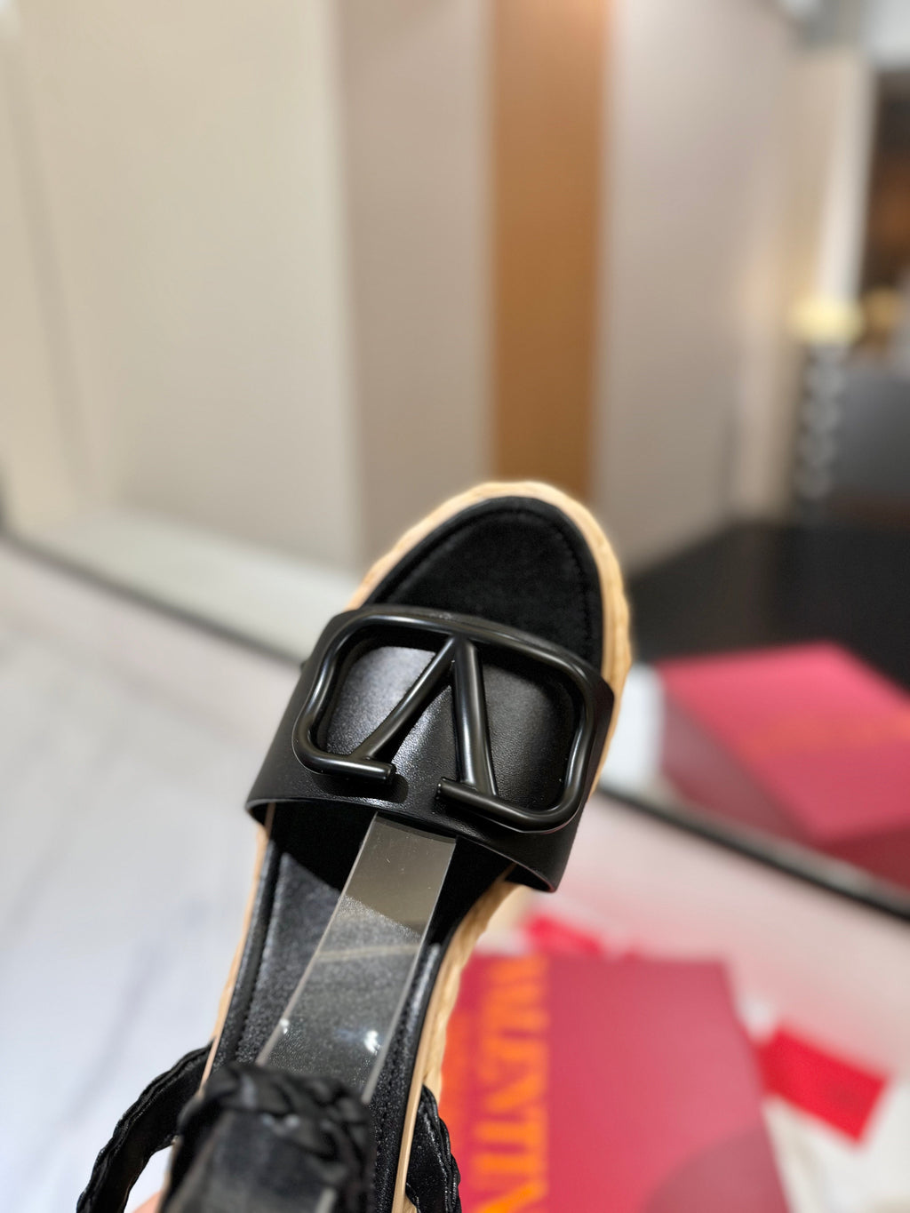 VLTN ESPADRILLE WEDGE SANDALS 25S 90 MM IN BLACK LAMBSKIN STYLE 10