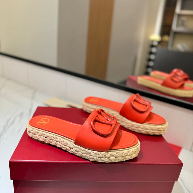 VLTN ESPADRILLE SLIDES 25S IN ORANGE LAMBSKIN STYLE 6