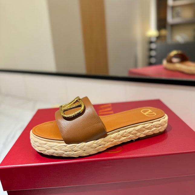 VLTN ESPADRILLE SLIDES 25S IN BROWN LAMBSKIN STYLE 2
