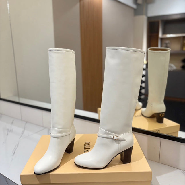 VALENTINO 25S GARAVANI PATTIE KNEE-HIGH BOOTS 80 MM IN WHITE CALFSKIN