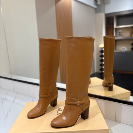VALENTINO 25S GARAVANI PATTIE KNEE-HIGH BOOTS 80 MM IN BROWN CALFSKIN