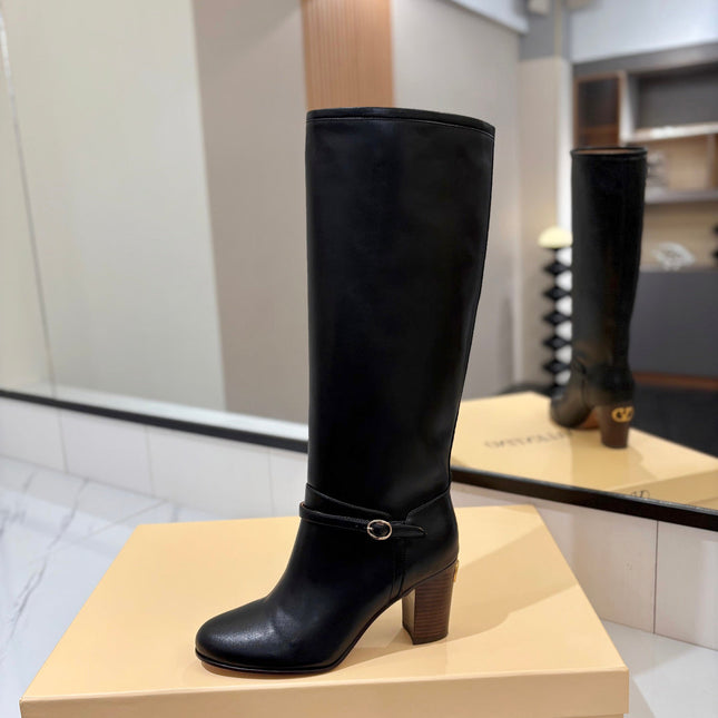 VALENTINO 25S GARAVANI PATTIE KNEE-HIGH BOOTS 80 MM IN BLACK CALFSKIN