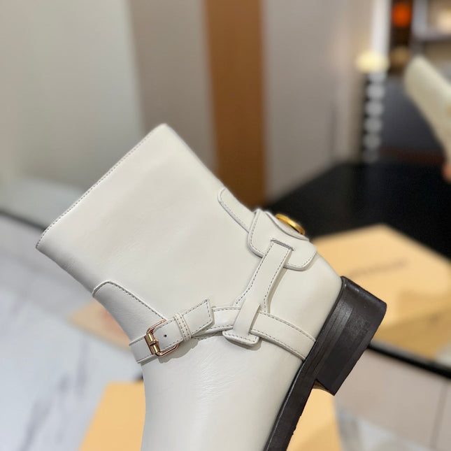 VALENTINO 25S PATTIE ANKLE BOOTS IN WHITE CALFSKIN WITH GOLD HARDWARE