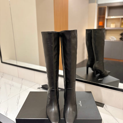 YSL 26S KNEE-HIGH BOOTS 90 MM IN BLACK CALFSKIN