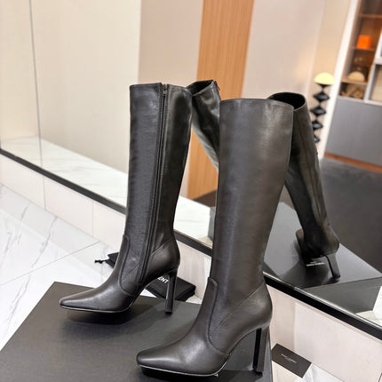 YSL 26S KNEE-HIGH BOOTS 90 MM IN BLACK CALFSKIN
