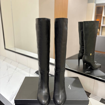 YSL 26S KNEE-HIGH BOOTS 95 MM IN BLACK CALFSKIN