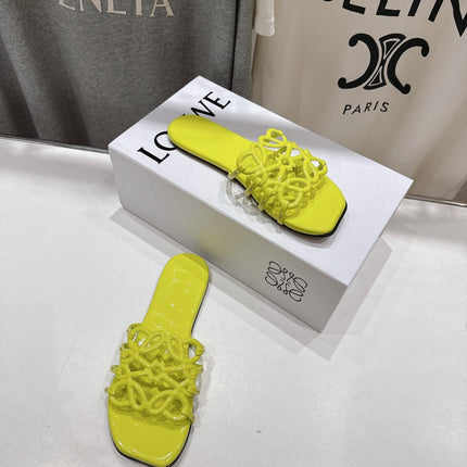 LOEWE 26S PETAL ANAGRAM SLIDE IN LEMON YELLOW CALFSKIN