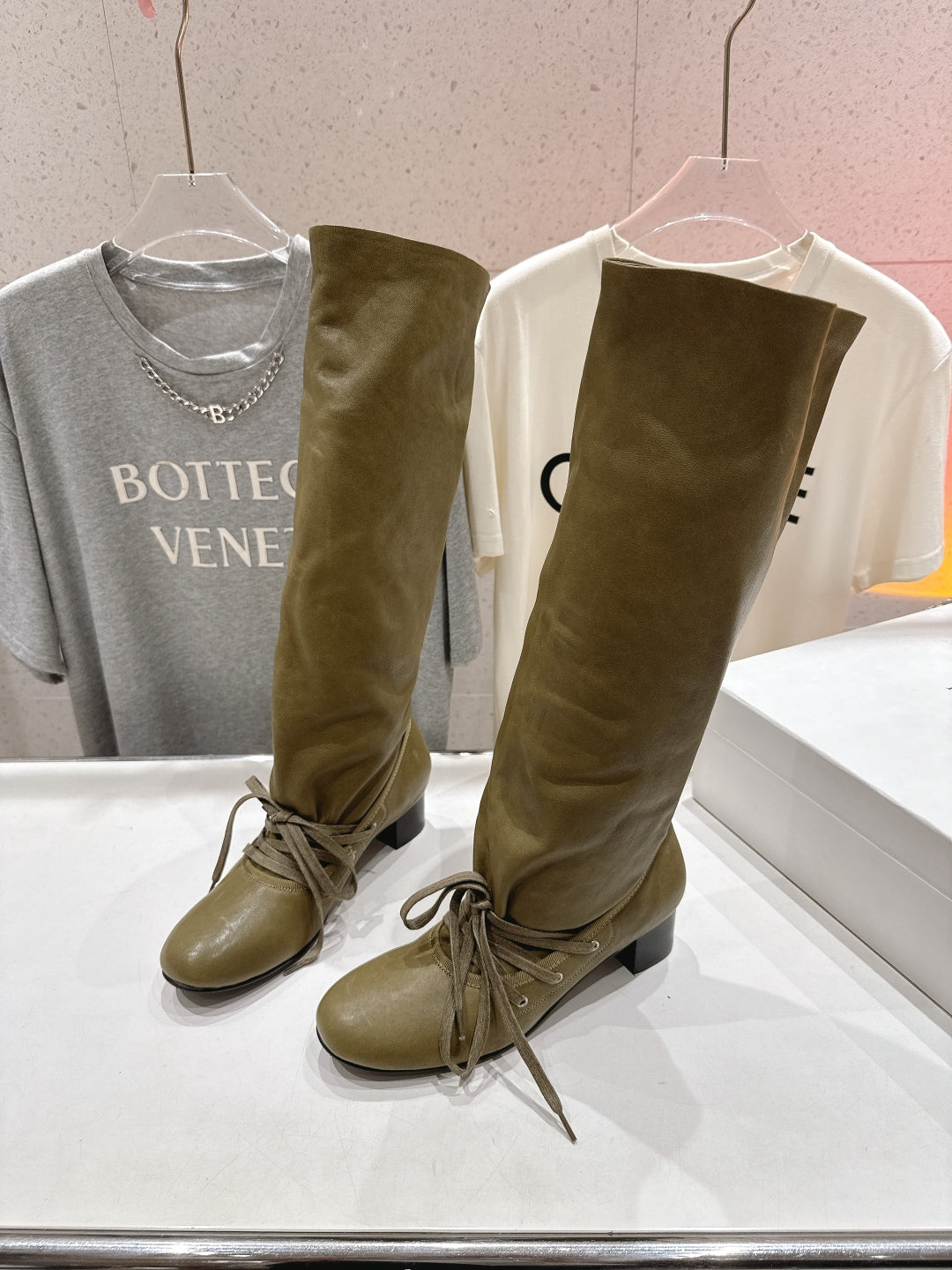 ALO 25S PALOMA WOOL TALL BOOTS 45 MM IN MOSS BROWN LAMBSKIN