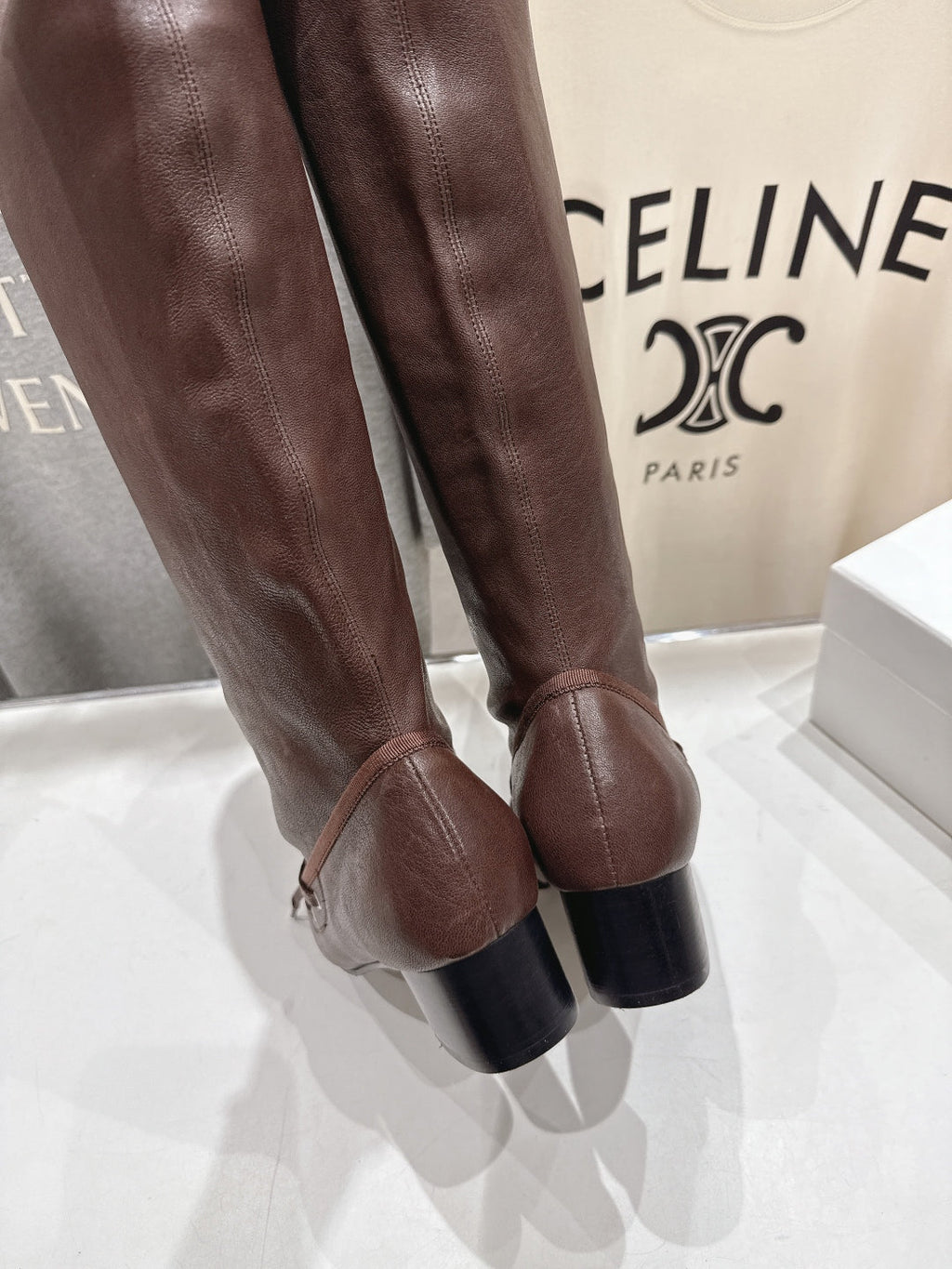 ALO 25S PALOMA WOOL TALL BOOTS 45 MM IN BROWN LAMBSKIN