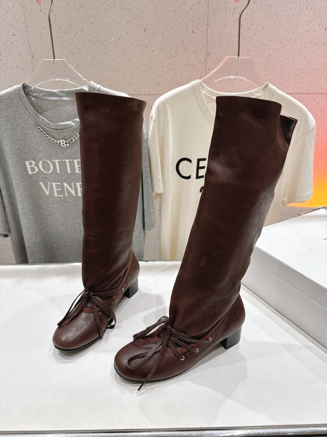 ALO 25S PALOMA WOOL TALL BOOTS 45 MM IN BROWN LAMBSKIN