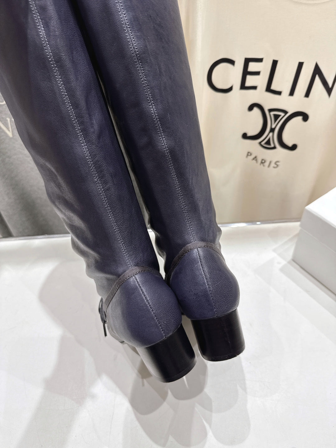 ALO 25S PALOMA WOOL TALL BOOTS 45 MM IN CHARCOAL PURPLE LAMBSKIN