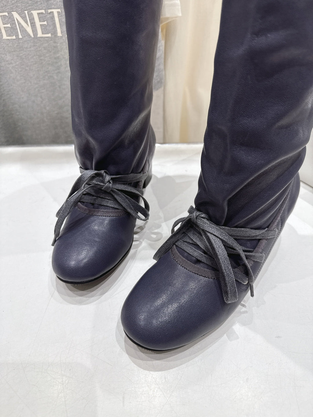 ALO 25S PALOMA WOOL TALL BOOTS 45 MM IN CHARCOAL PURPLE LAMBSKIN