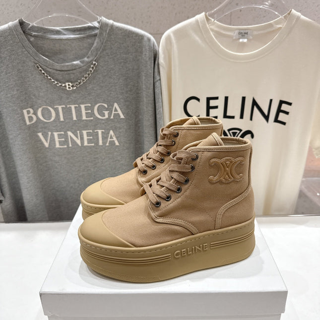 CELINE 26S BOOTS IN LIGHT CAMEL BEIGE CANVAS
