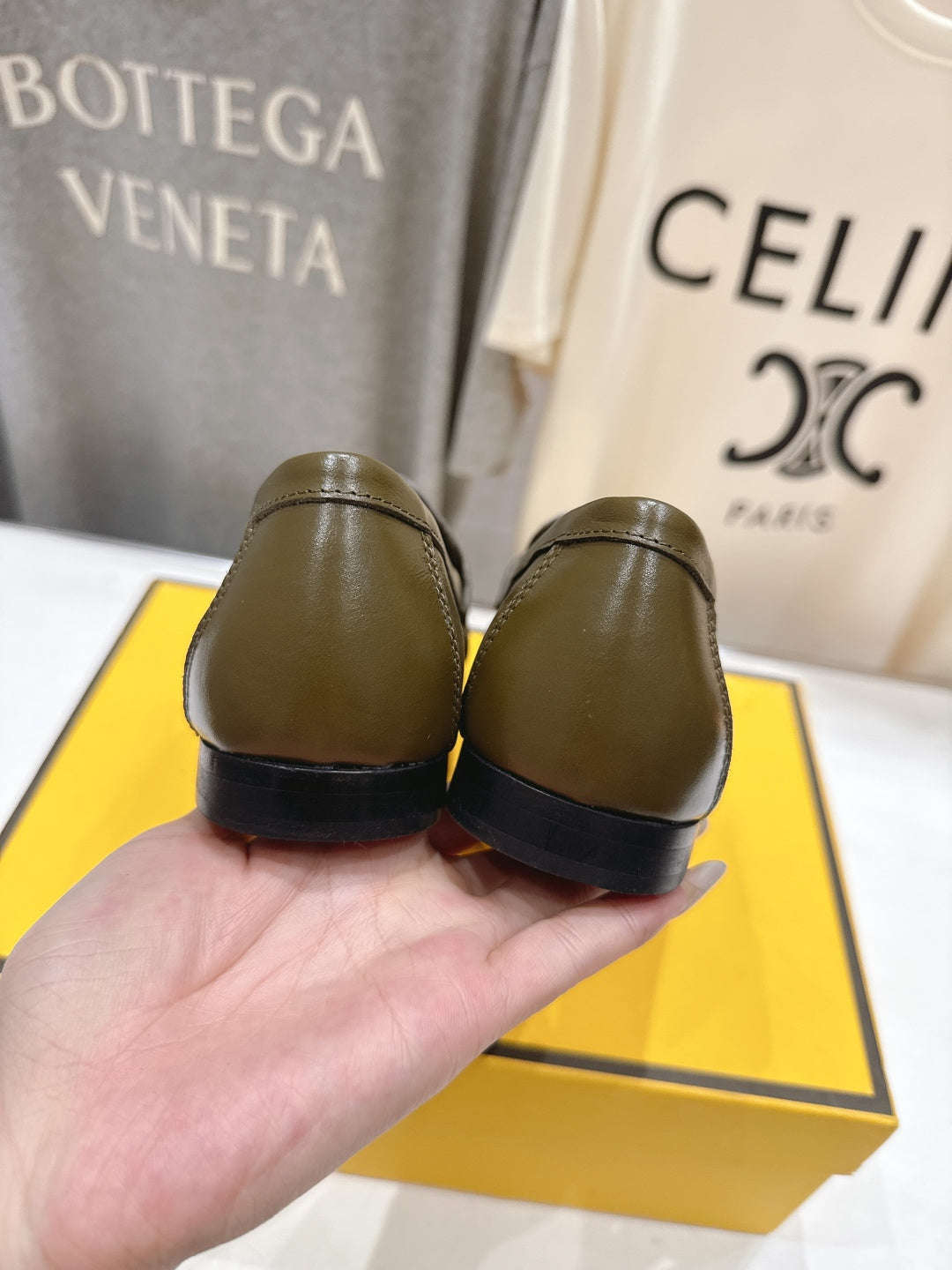 FENDI 25S LOAFERS IN DARK OLIVE BROWN CALFSKIN