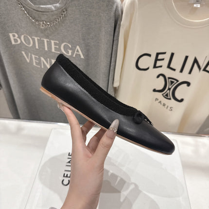 CELINE 26S BALLET FLATS IN BLACK CALFSKIN WITH BOW